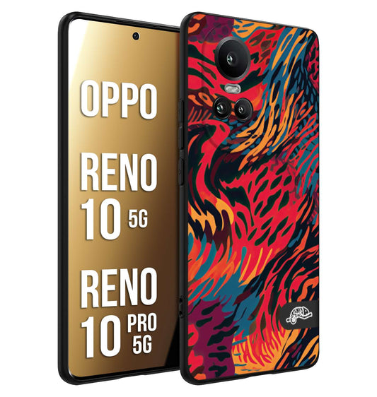 CUSTOMIZZA - Custodia cover nera morbida in tpu compatibile per Oppo Reno 10 5G - 10 PRO 5G leopardato maculato tigrato colorata fiamme rossa blu arancione