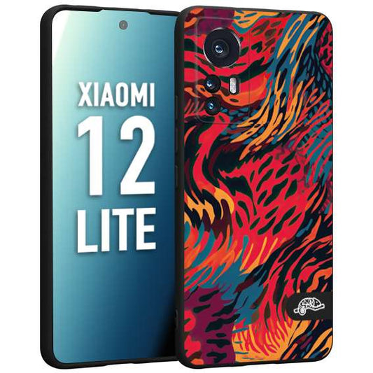 CUSTOMIZZA - Custodia cover nera morbida in tpu compatibile per Xiaomi 12 LITE leopardato maculato tigrato colorata fiamme rossa blu arancione