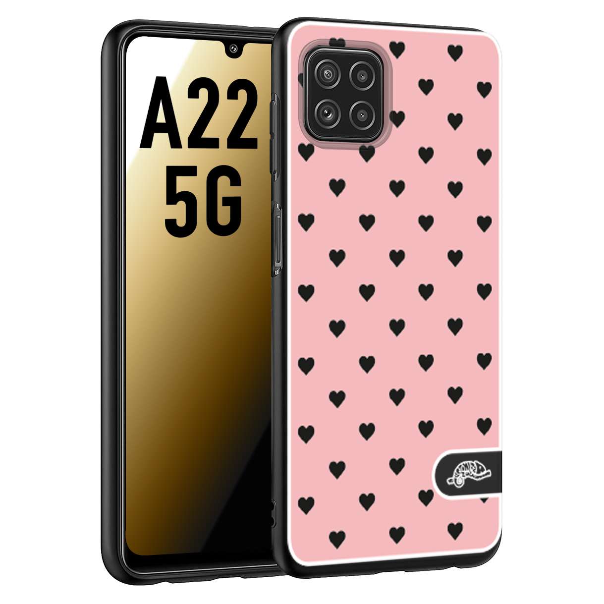 CUSTOMIZZA - Custodia cover nera morbida in tpu compatibile per Samsung A22 5G cuori pois rosa donna pin up vintage