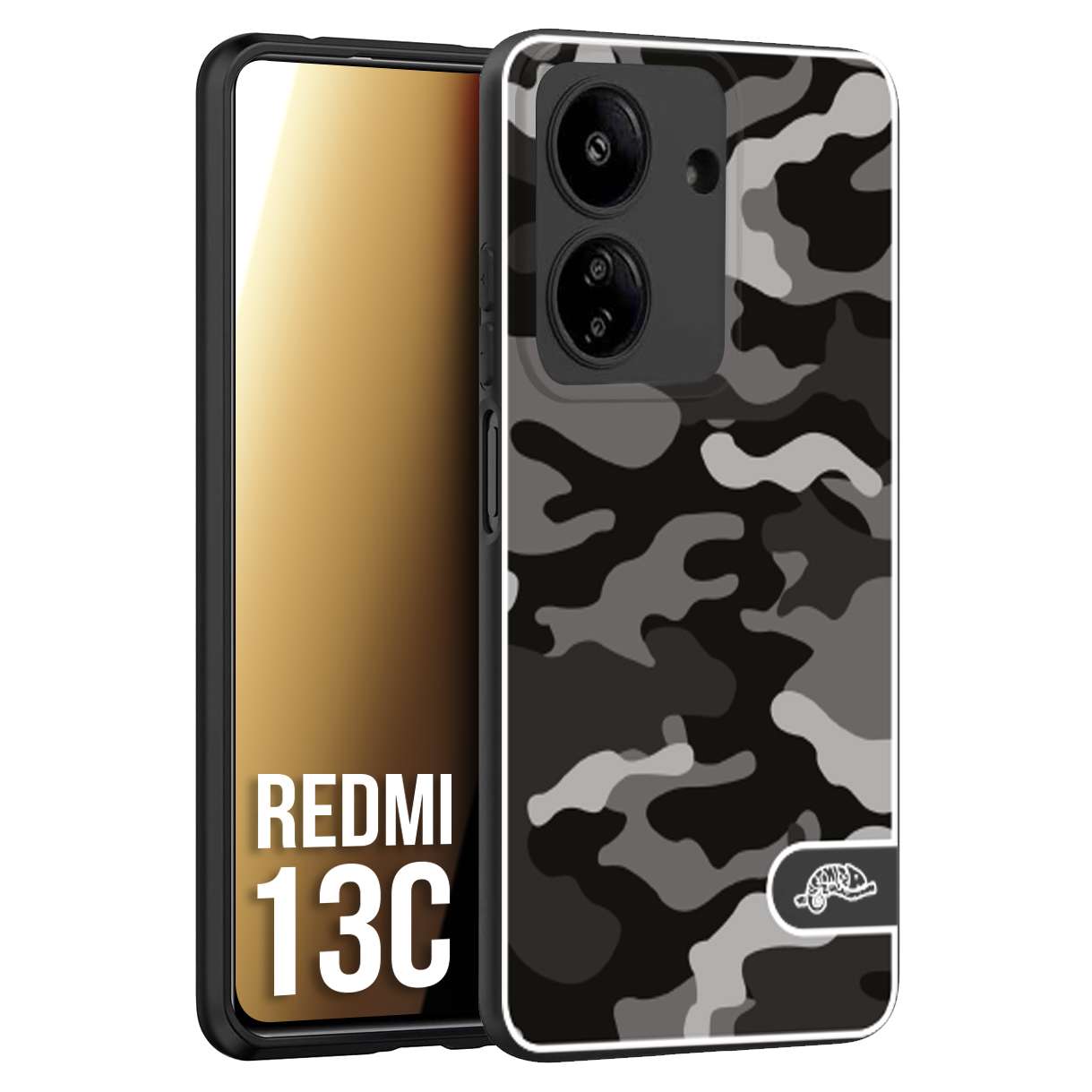 CUSTOMIZZA - Custodia cover nera morbida in tpu compatibile per Xiaomi Redmi 13C camouflage mimetico militare nero black grigio