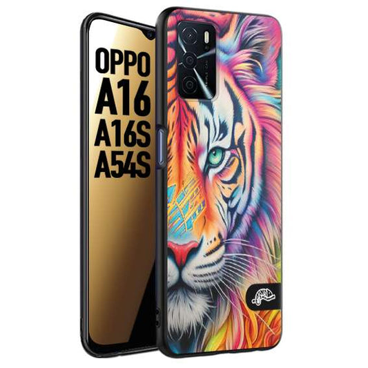 CUSTOMIZZA - Custodia cover nera morbida in tpu compatibile per Oppo A16 - A16S - A54S animali color tigre tiger viso colori vibranti disegnato schizzo