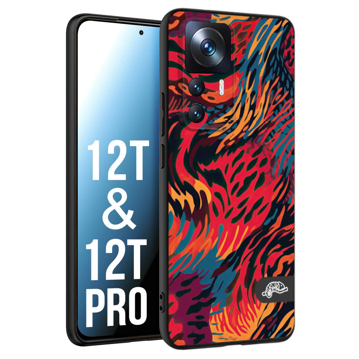 CUSTOMIZZA - Custodia cover nera morbida in tpu compatibile per Xiaomi 12T - 12T PRO leopardato maculato tigrato colorata fiamme rossa blu arancione