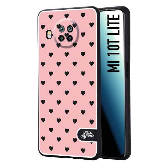 CUSTOMIZZA - Custodia cover nera morbida in tpu compatibile per Xiaomi Mi 10T LITE cuori pois rosa donna pin up vintage