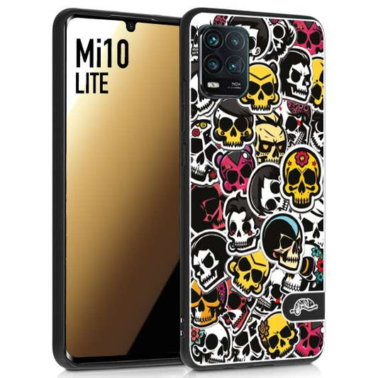 CUSTOMIZZA - Custodia cover nera morbida in tpu compatibile per Xiaomi Mi 10 LITE sticker bomb teschi colorati adesivi skulls skater snowboard