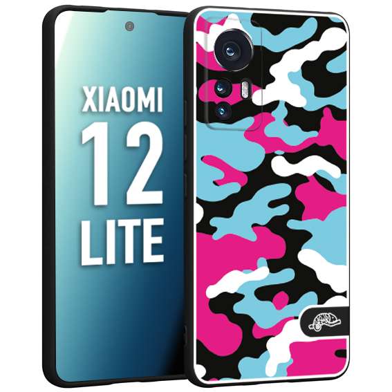 CUSTOMIZZA - Custodia cover nera morbida in tpu compatibile per Xiaomi 12 LITE camouflage mimetico militare fucsia celeste