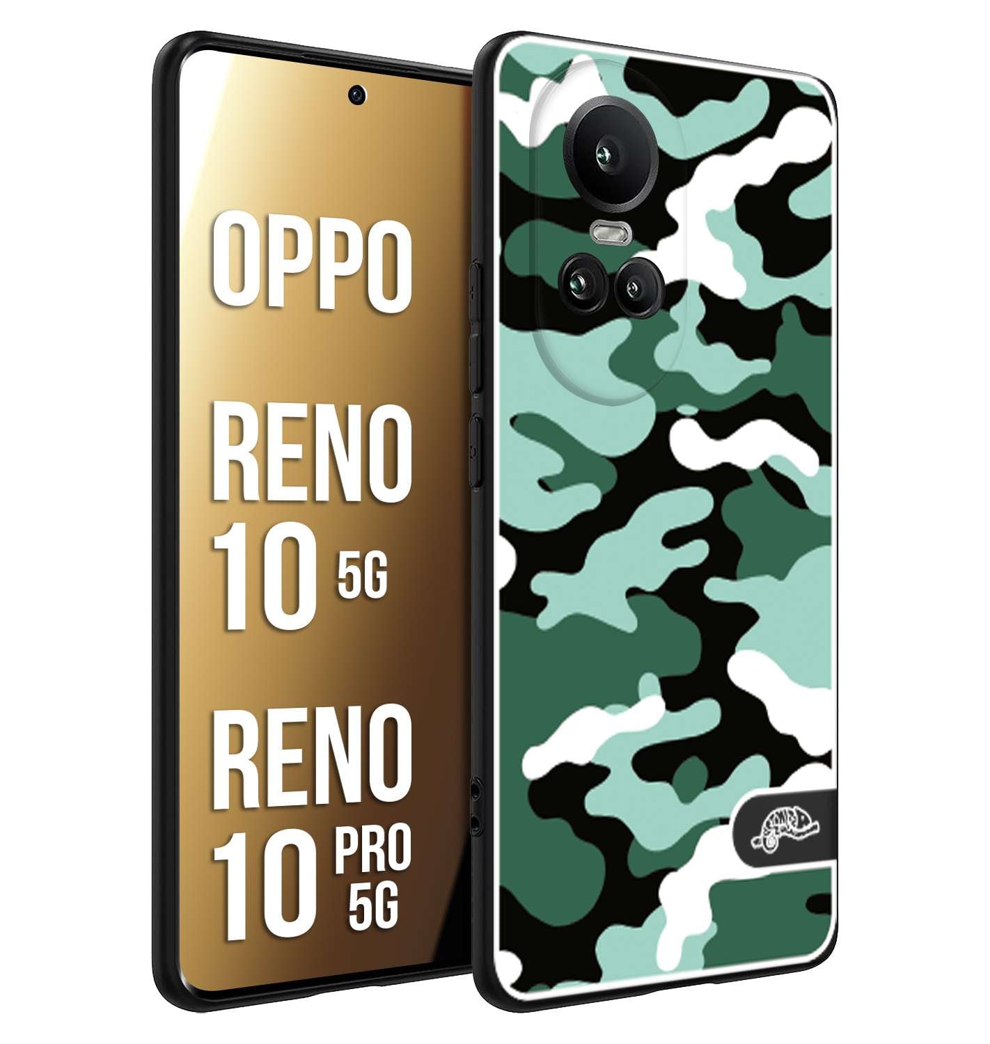 CUSTOMIZZA - Custodia cover nera morbida in tpu compatibile per Oppo Reno 10 5G - 10 PRO 5G camouflage mimetico militare verde green