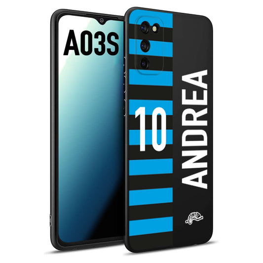 CUSTOMIZZA - Custodia cover nera morbida in tpu compatibile per Samsung A03S personalizzata calcio football nome e numero calciatori nerazzurra