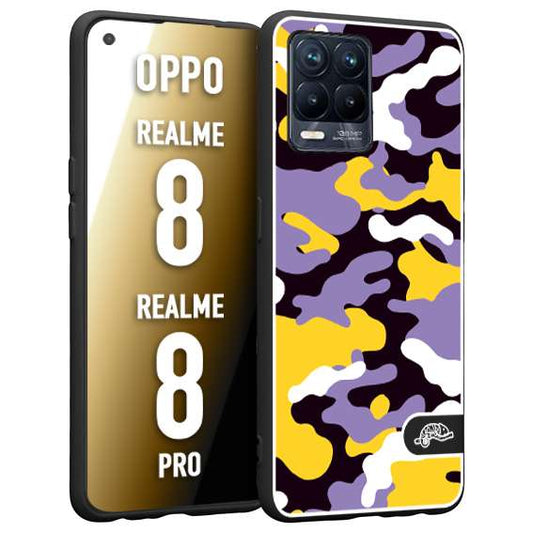 CUSTOMIZZA - Custodia cover nera morbida in tpu compatibile per Oppo Realme 8 - 8 PRO camouflage mimetico militare viola lilla giallo