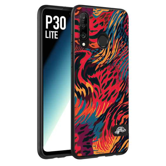 CUSTOMIZZA - Custodia cover nera morbida in tpu compatibile per Huawei P30 LITE leopardato maculato tigrato colorata fiamme rossa blu arancione