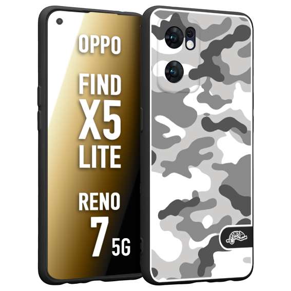 CUSTOMIZZA - Custodia cover nera morbida in tpu compatibile per Oppo Reno 7 - Find X5 LITE camouflage mimetico militare bianco white