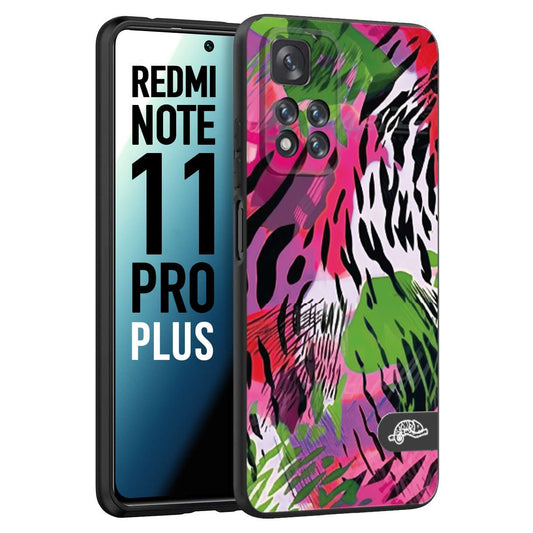 CUSTOMIZZA - Custodia cover nera morbida in tpu compatibile per Xiaomi Redmi Note 11 PRO PLUS leopardato tigrato tiger colorata summer color verde fucsia