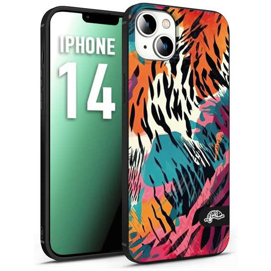 CUSTOMIZZA - Custodia cover nera morbida in tpu compatibile per iPhone 14 leopardato maculato tigrato tiger colorata summer color