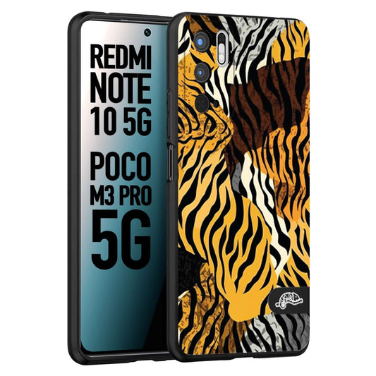 CUSTOMIZZA - Custodia cover nera morbida in tpu compatibile per Xiaomi Redmi Note 10 5G - Poco M3 Pro 5G leopardato tigrato tiger colorata donna fashion estate