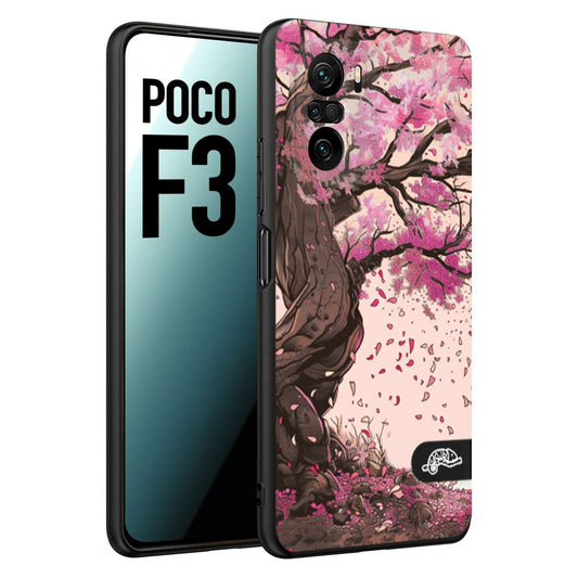 CUSTOMIZZA - Custodia cover nera morbida in tpu compatibile per Xiaomi Poco F3 giapponese colori morbidi fiori di ciliegio rosa disegnata