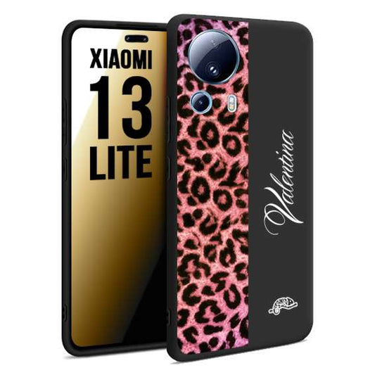 CUSTOMIZZA - Custodia cover nera morbida in tpu compatibile per Xiaomi 13 LITE leopardato rosa fucsia personalizzata nome iniziali