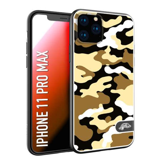 CUSTOMIZZA - Custodia cover nera morbida in tpu compatibile per iPhone 11 PRO MAX camouflage mimetico militare giallo desert brown