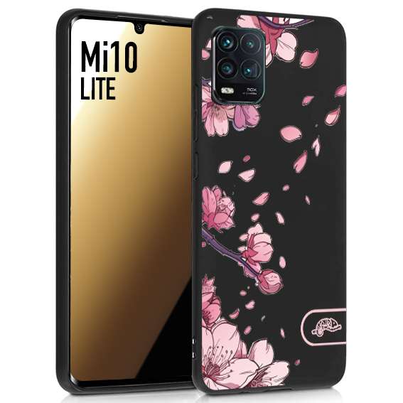 CUSTOMIZZA - Custodia cover nera morbida in tpu compatibile per Xiaomi Mi 10 LITE giapponese fiori di ciliegio in fiore a rilievo disegnata tattoo