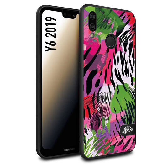 CUSTOMIZZA - Custodia cover nera morbida in tpu compatibile per Huawei Y6 2019 leopardato tigrato tiger colorata summer color verde fucsia