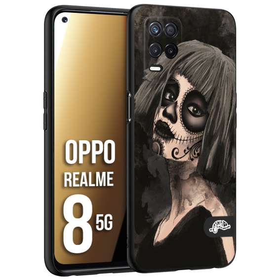 CUSTOMIZZA - Custodia cover nera morbida in tpu compatibile per Oppo Realme 8 5G chicana messicana dea de la muerte donna santa tattoo disegnata