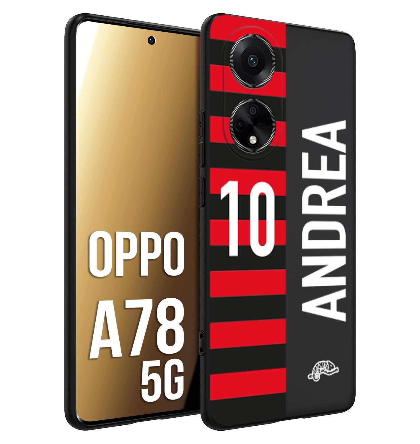 CUSTOMIZZA - Custodia cover nera morbida in tpu compatibile per Oppo A78 5G personalizzata calcio football nome e numero calciatori rossonera