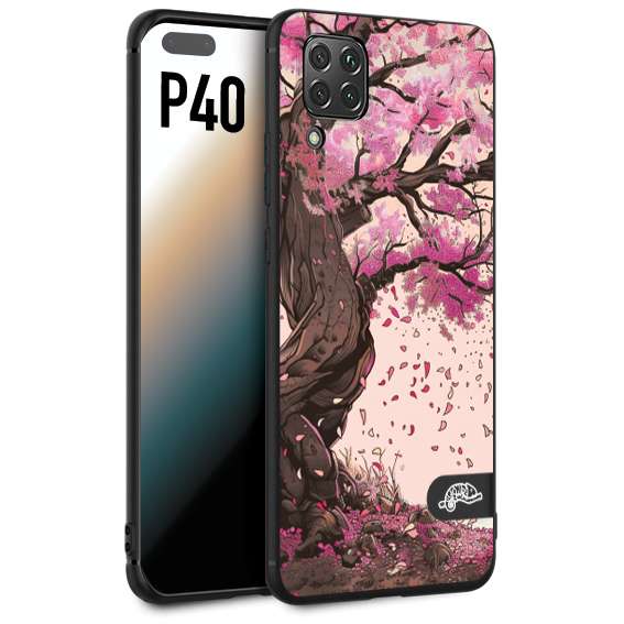 CUSTOMIZZA - Custodia cover nera morbida in tpu compatibile per Huawei P40 giapponese colori morbidi fiori di ciliegio rosa disegnata