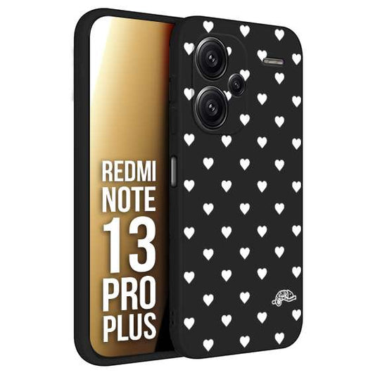 CUSTOMIZZA - Custodia cover nera morbida in tpu compatibile per Xiaomi Redmi Note 13 PRO PLUS cuori pois bianchi donna pin up vintage