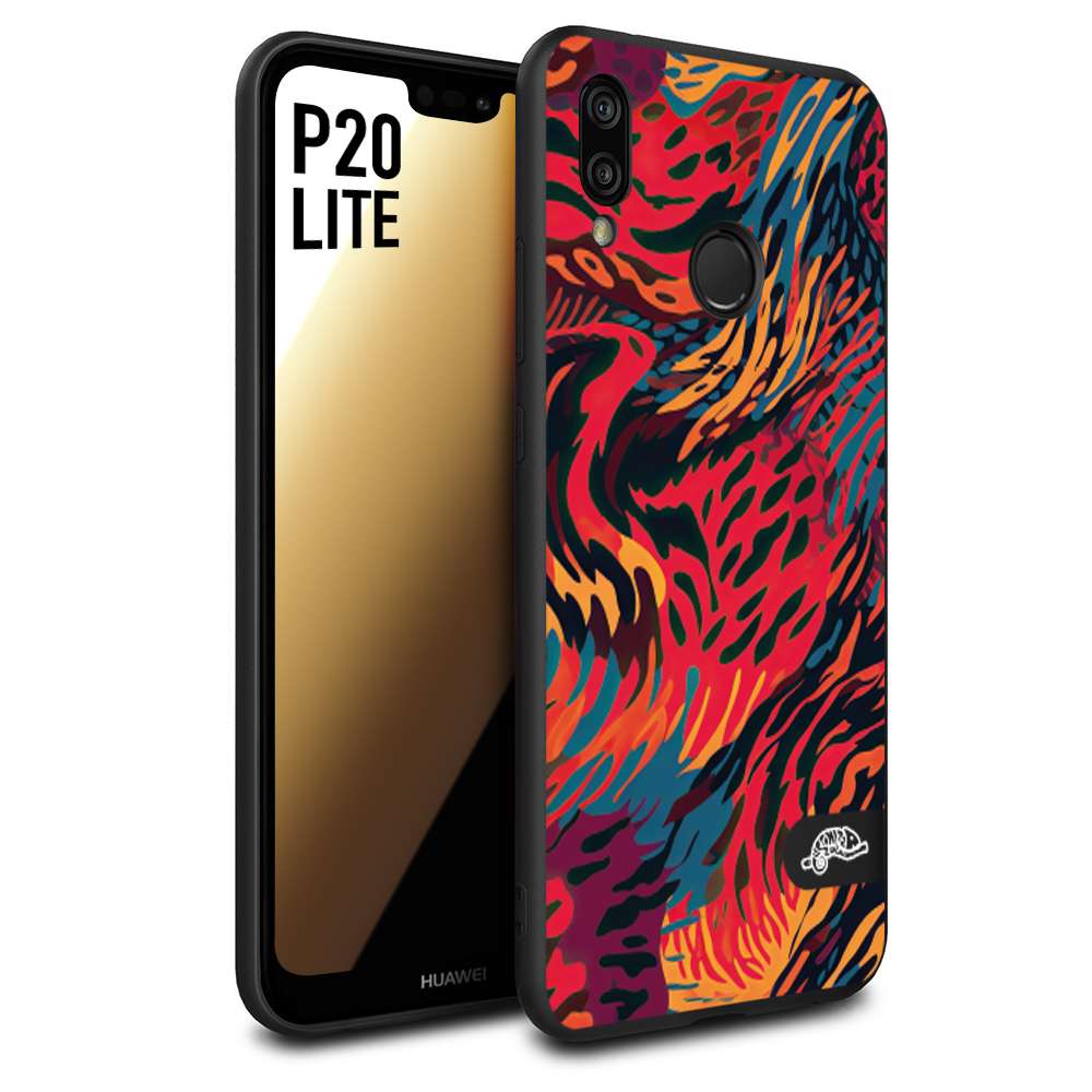 CUSTOMIZZA - Custodia cover nera morbida in tpu compatibile per Huawei P20 LITE leopardato maculato tigrato colorata fiamme rossa blu arancione