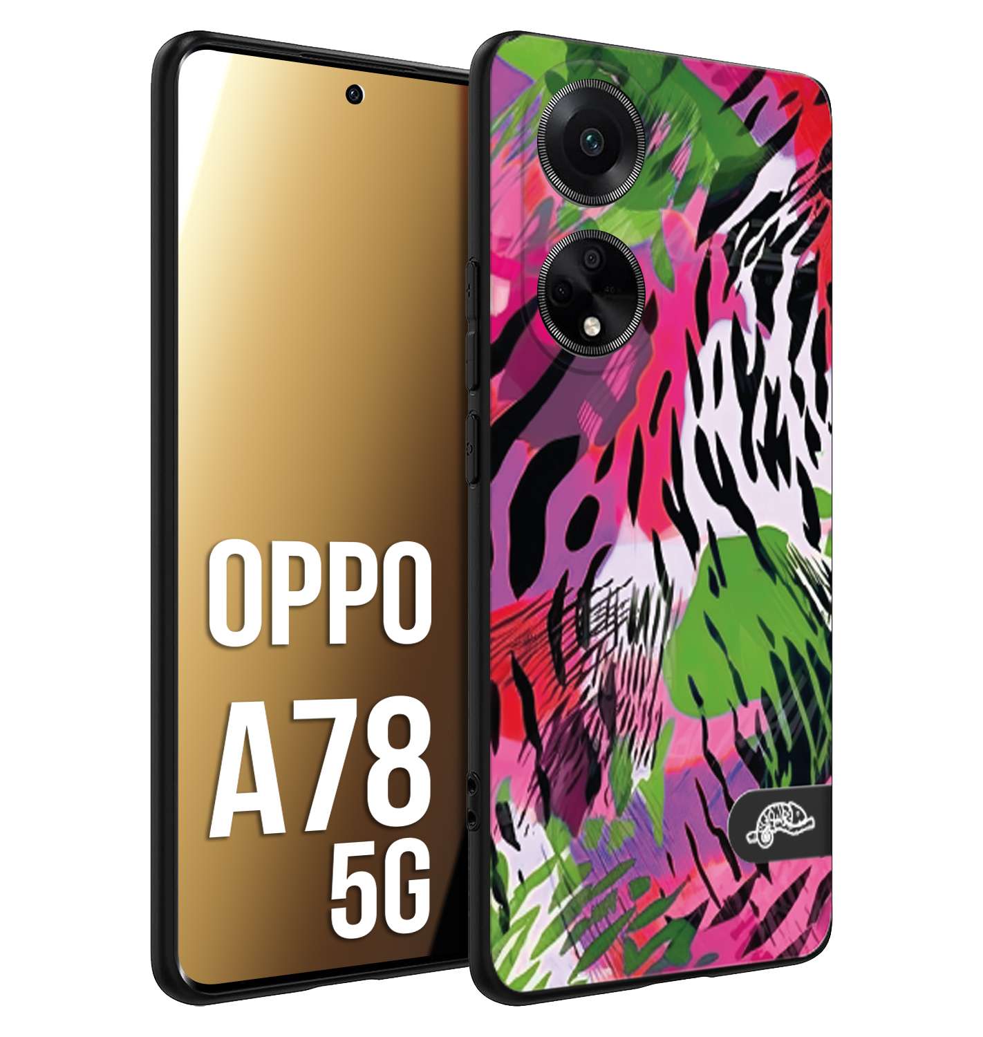 CUSTOMIZZA - Custodia cover nera morbida in tpu compatibile per Oppo A78 5G leopardato tigrato tiger colorata summer color verde fucsia