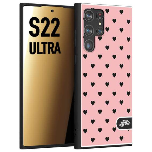 CUSTOMIZZA - Custodia cover nera morbida in tpu compatibile per Samsung S22 ULTRA cuori pois rosa donna pin up vintage