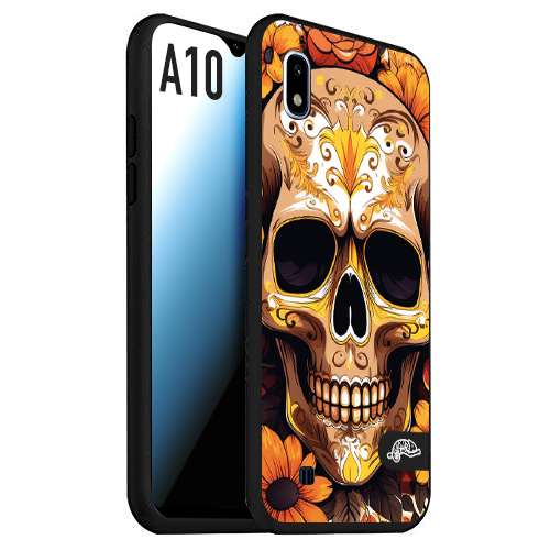 CUSTOMIZZA - Custodia cover nera morbida in tpu compatibile per Samsung A10 teschio messicano colorato dorato fiori tattoo disegnato