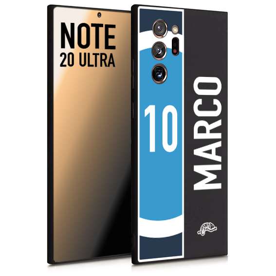 CUSTOMIZZA - Custodia cover nera morbida in tpu compatibile per Samsung NOTE 20 ULTRA personalizzata calcio football nome e numero calciatori biancoazzurri bianco celesti