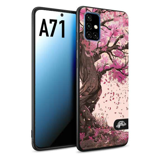 CUSTOMIZZA - Custodia cover nera morbida in tpu compatibile per Samsung A71 giapponese colori morbidi fiori di ciliegio rosa disegnata