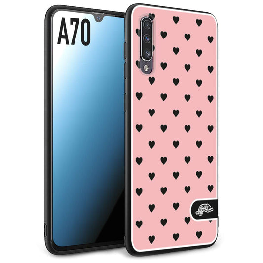 CUSTOMIZZA - Custodia cover nera morbida in tpu compatibile per Samsung A70 cuori pois rosa donna pin up vintage