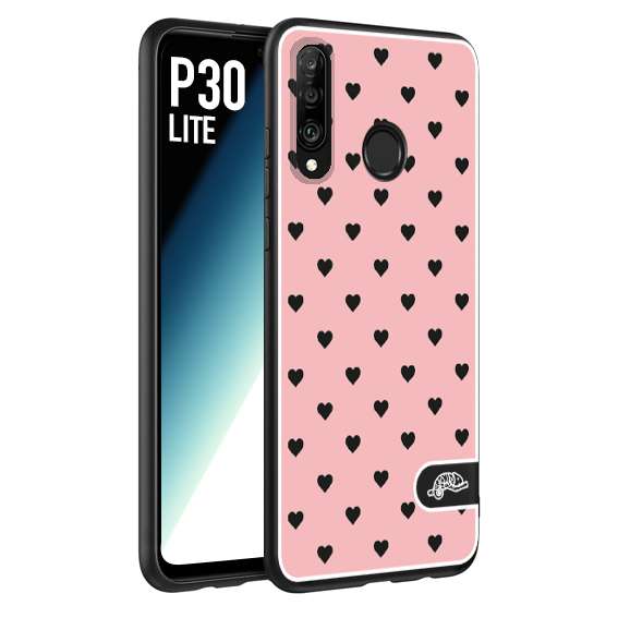 CUSTOMIZZA - Custodia cover nera morbida in tpu compatibile per Huawei P30 LITE cuori pois rosa donna pin up vintage