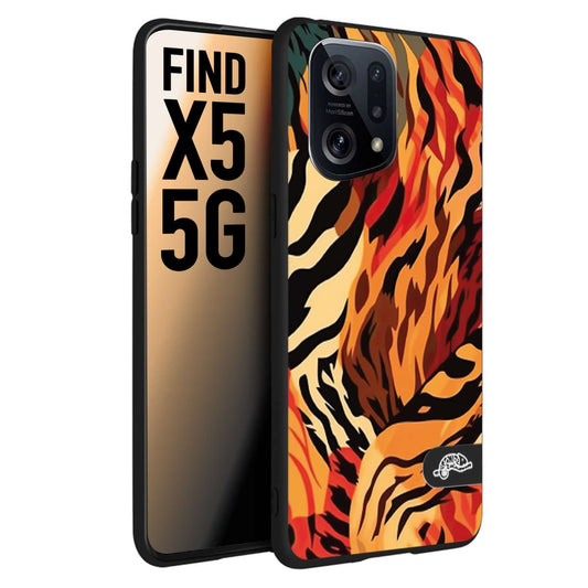 CUSTOMIZZA - Custodia cover nera morbida in tpu compatibile per Oppo Find X5 leopardato maculato tigrato tiger colorata gialla rossa arancio