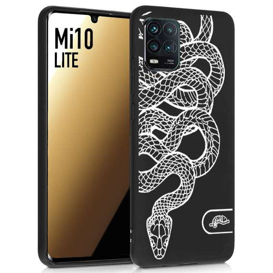 CUSTOMIZZA - Custodia cover nera morbida in tpu compatibile per Xiaomi Mi 10 LITE serpente snake bianco a rilievo disegnato tattoo tatuaggio