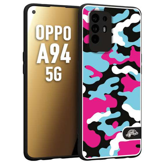 CUSTOMIZZA - Custodia cover nera morbida in tpu compatibile per Oppo A94 5G camouflage mimetico militare fucsia celeste