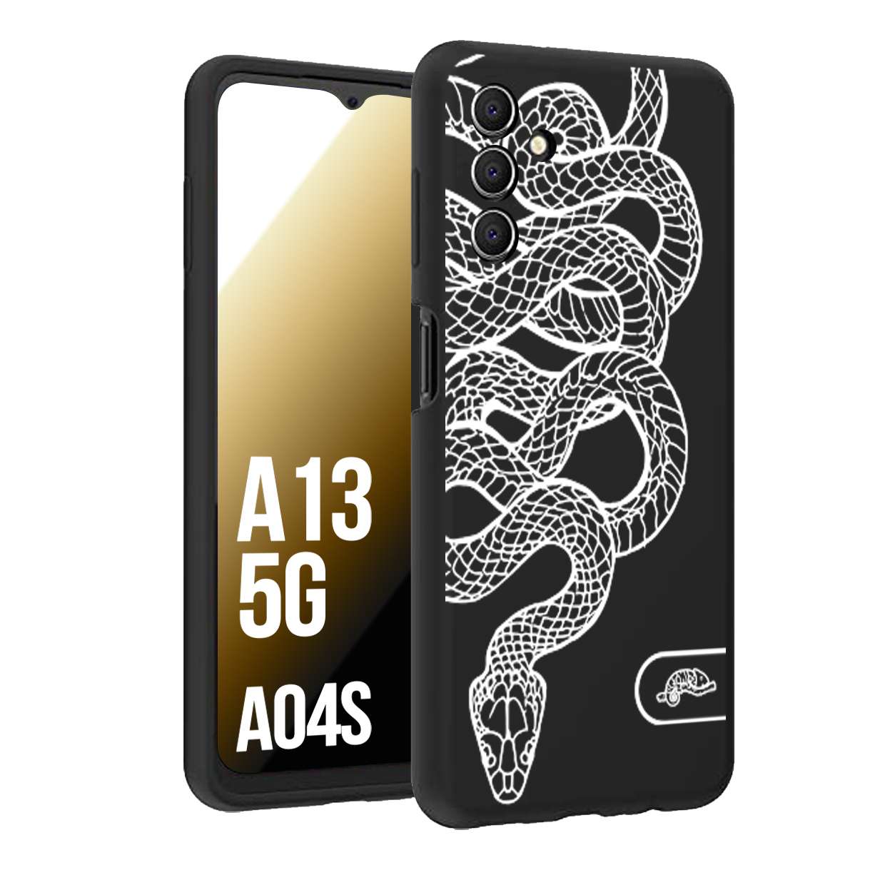 CUSTOMIZZA - Custodia cover nera morbida in tpu compatibile per Samsung A04S - A13 5G serpente snake bianco a rilievo disegnato tattoo tatuaggio