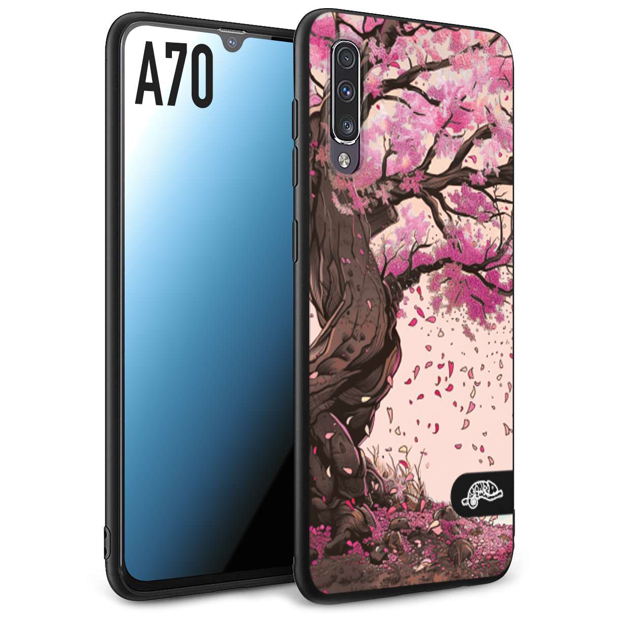 CUSTOMIZZA - Custodia cover nera morbida in tpu compatibile per Samsung A70 giapponese colori morbidi fiori di ciliegio rosa disegnata