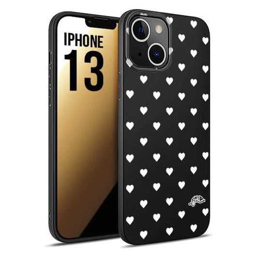 CUSTOMIZZA - Custodia cover nera morbida in tpu compatibile per iPhone 13 cuori pois bianchi donna pin up vintage