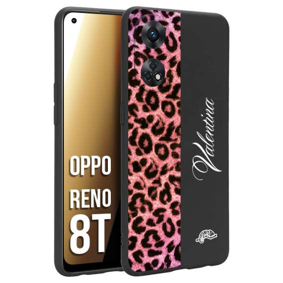 CUSTOMIZZA - Custodia cover nera morbida in tpu compatibile per Oppo Reno 8T leopardato rosa fucsia personalizzata nome iniziali