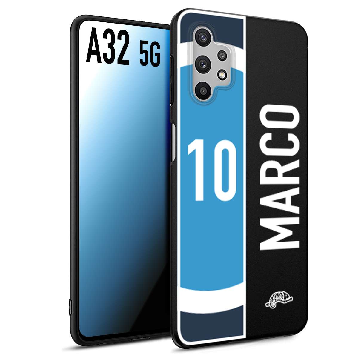 CUSTOMIZZA - Custodia cover nera morbida in tpu compatibile per Samsung A32 5G personalizzata calcio football nome e numero calciatori biancoazzurri bianco celesti