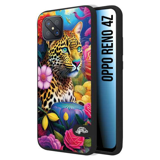 CUSTOMIZZA - Custodia cover nera morbida in tpu compatibile per Oppo Reno 4Z fiori astratti donna flower fantasia leopardo ghepardo animali colorati