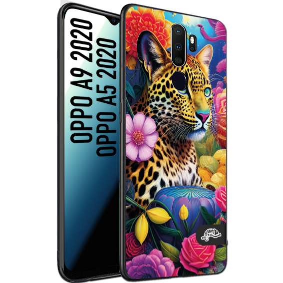 CUSTOMIZZA - Custodia cover nera morbida in tpu compatibile per Oppo A9 2020 - A5 2020 fiori astratti donna flower fantasia leopardo ghepardo animali colorati