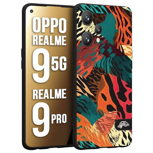 CUSTOMIZZA - Custodia cover nera morbida in tpu compatibile per Oppo Realme 9 5G - 9 PRO leopardato tigrato tiger colorata summer arancio verde fucsia