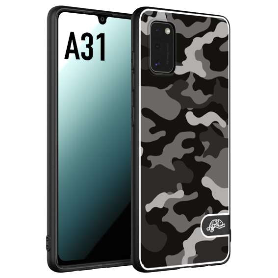 CUSTOMIZZA - Custodia cover nera morbida in tpu compatibile per Samsung A31 camouflage mimetico militare nero black grigio