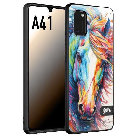 CUSTOMIZZA - Custodia cover nera morbida in tpu compatibile per Samsung A41 animali color cavallo horse viso colori vibranti disegnato schizzo