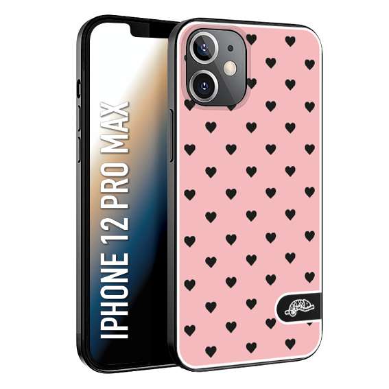 CUSTOMIZZA - Custodia cover nera morbida in tpu compatibile per iPhone 12 PRO MAX cuori pois rosa donna pin up vintage