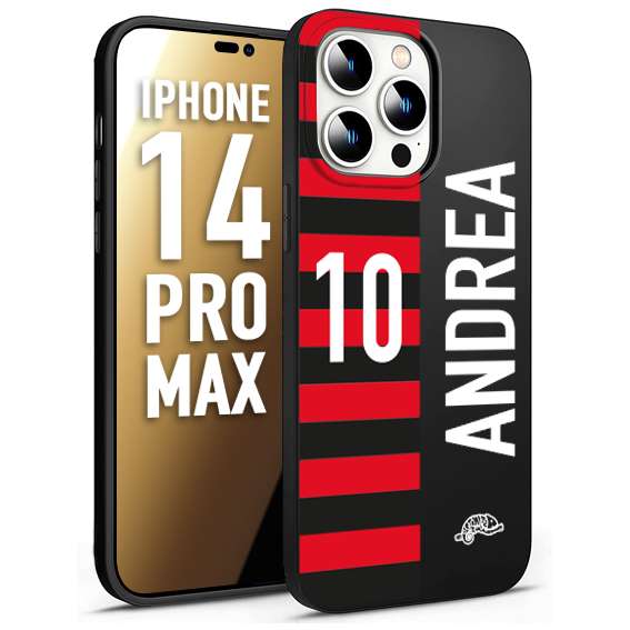 CUSTOMIZZA - Custodia cover nera morbida in tpu compatibile per iPhone 14 PRO MAX personalizzata calcio football nome e numero calciatori rossonera