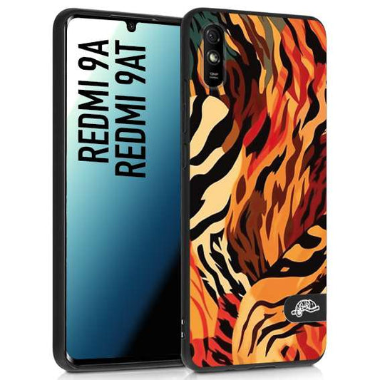 CUSTOMIZZA - Custodia cover nera morbida in tpu compatibile per Xiaomi Redmi 9A - 9AT leopardato maculato tigrato tiger colorata gialla rossa arancio